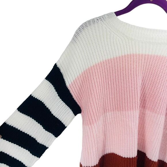 Women's Striped Sweater Long Sleeve Pullover Knitted Rib Lounge Pink Size Small - Picture 2 of 10